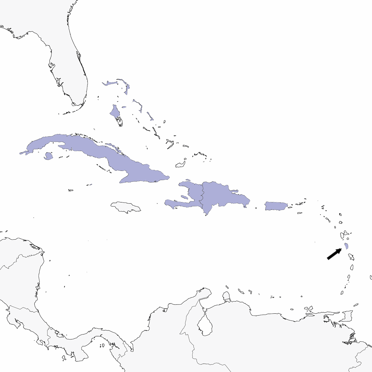 Red-legged Thrush, Distribution 1